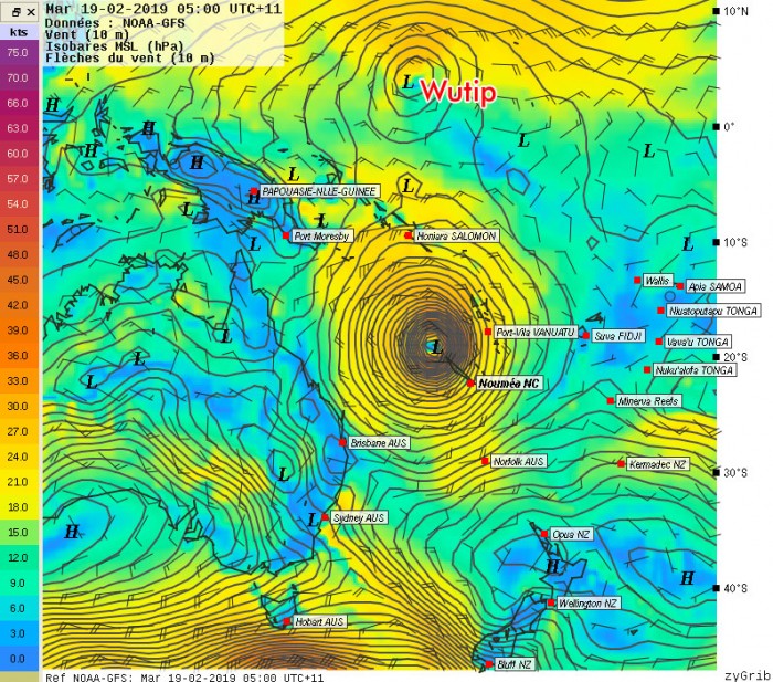 19/02, Oma impacte le Nord de Grande Terre, Wutip se forme par 4°N