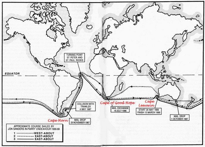 Triple circumnavigations en solo non stop, Jon Sanders