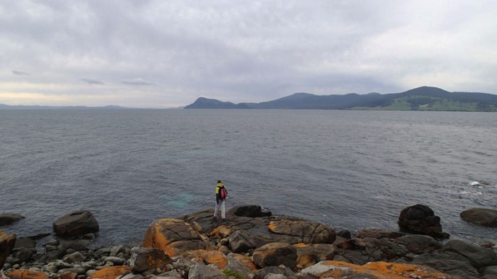 Vue du Point Lesueur, le cap Bernier avec à sa G les Marion Narrows