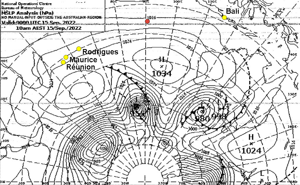 J12, météofax du 15/09 à 8am (UTC+8), MSLP Analysis