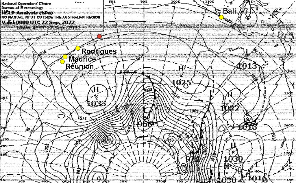 J19, météofax du 22/09 à 8am (UTC+8), MSLP Analysis
