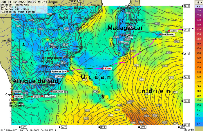 J8, 31/10 à 16:00 (UTC+4) – En fait, ce jour là le vent tombe dès 8:00 avec 8 heures d’avance