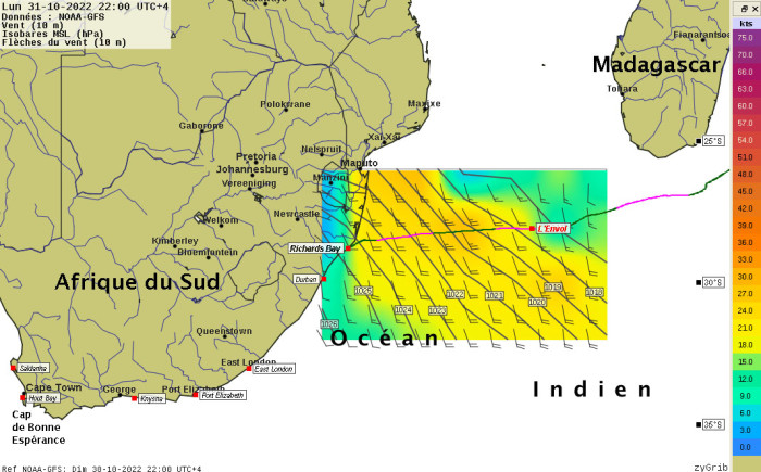 +6H, J8, 31/10 à 22:00 – Rotation des vents et retour sur la route directe