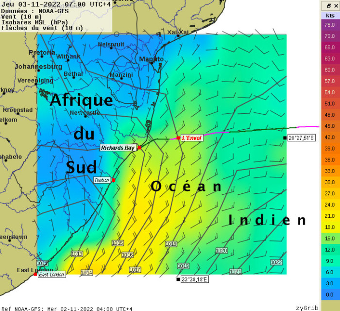 +21H, J10, 3/11 à 07:00 – Tribord amure suite à la rotation au Nord-Est